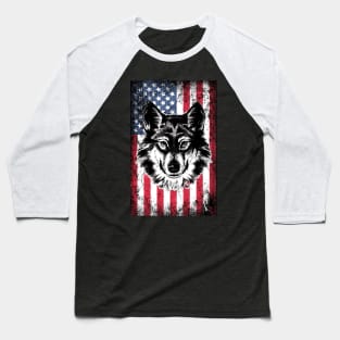 Patriotic Siberian Husky American Flag Baseball T-Shirt